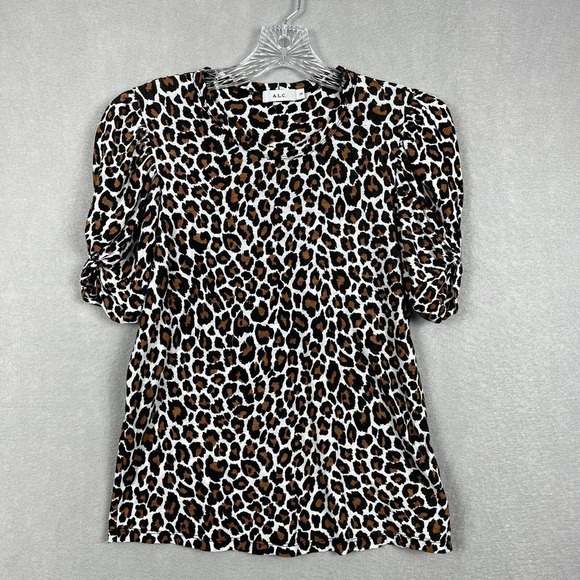 A.L.C Shirt Top XS Leopard Print Puff Sleeve Crewneck Tee Cotton Pullover - Picture 1 of 10